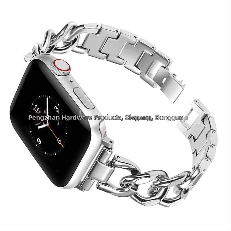Metalový remienok pre Apple Watch - jednoriadkový reťazový dizajn, zapínanie na sponu, kompatibilný s Apple Watch Series 6/7/8, uvedený na trh 2021