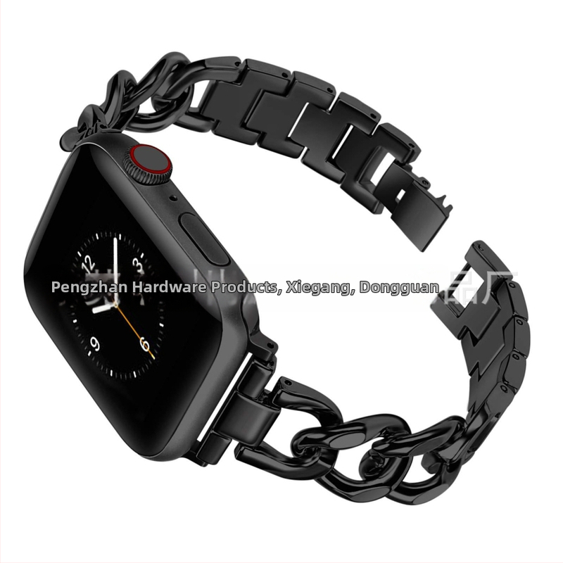 Metalový remienok pre Apple Watch - jednoriadkový reťazový dizajn, zapínanie na sponu, kompatibilný s Apple Watch Series 6/7/8, uvedený na trh 2021