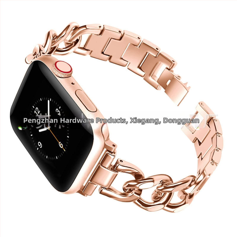 Metalový remienok pre Apple Watch - jednoriadkový reťazový dizajn, zapínanie na sponu, kompatibilný s Apple Watch Series 6/7/8, uvedený na trh 2021