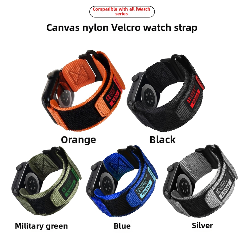 Nylonový pás z plátna pre Apple Watch S9, s Velcro zapínaním, kompatibilný so S8/S7/S6/S5 SE