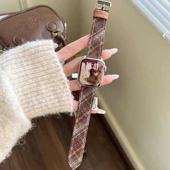 Mačji karirani vuneni kaiš za sat, kompatibilan s Apple Watch i Xiaomi 9 Pro