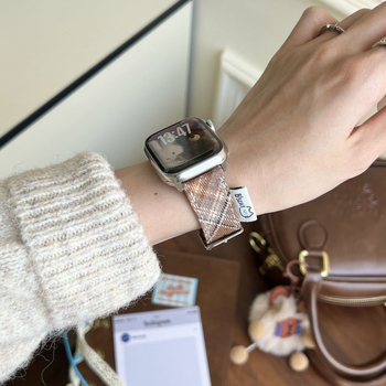 Mačji karirani vuneni kaiš za sat, kompatibilan s Apple Watch i Xiaomi 9 Pro