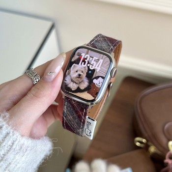 Mačji karirani vuneni kaiš za sat, kompatibilan s Apple Watch i Xiaomi 9 Pro