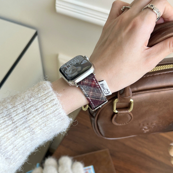 Mačji karirani vuneni kaiš za sat, kompatibilan s Apple Watch i Xiaomi 9 Pro