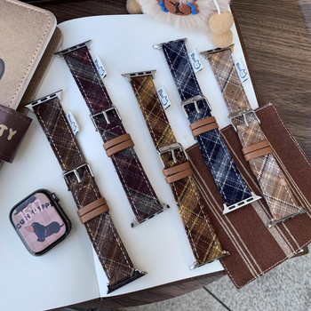 Mačji karirani vuneni kaiš za sat, kompatibilan s Apple Watch i Xiaomi 9 Pro