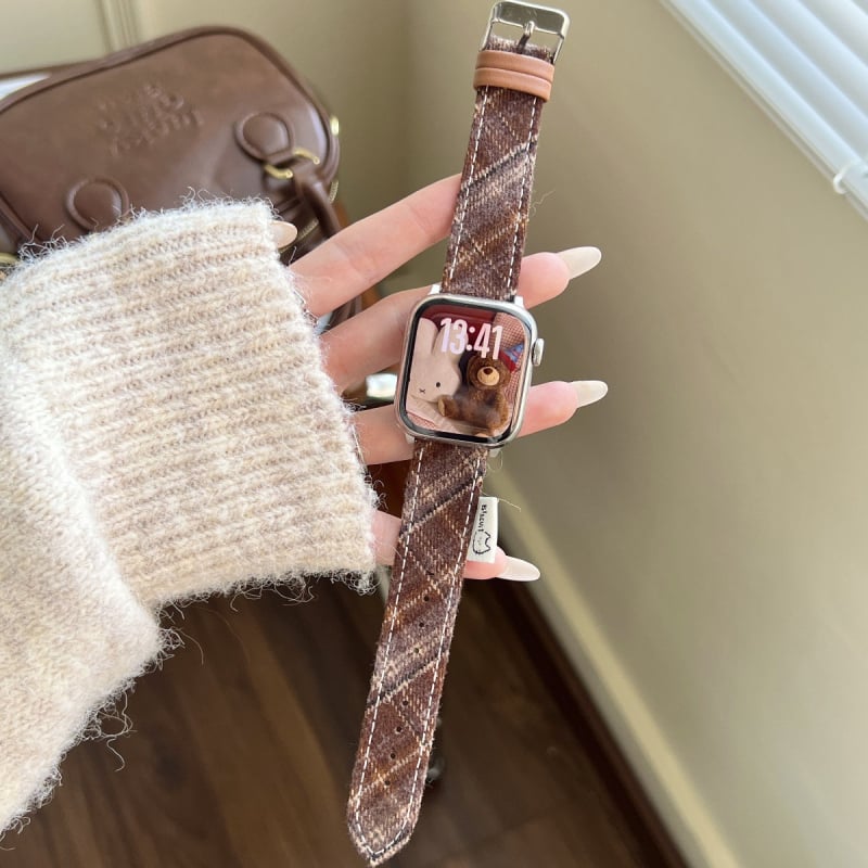 Mačji karirani vuneni kaiš za sat, kompatibilan s Apple Watch i Xiaomi 9 Pro