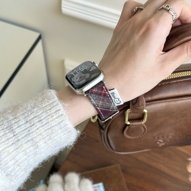 Mačji karirani vuneni kaiš za sat, kompatibilan s Apple Watch i Xiaomi 9 Pro