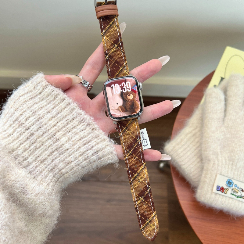 Mačji karirani vuneni kaiš za sat, kompatibilan s Apple Watch i Xiaomi 9 Pro