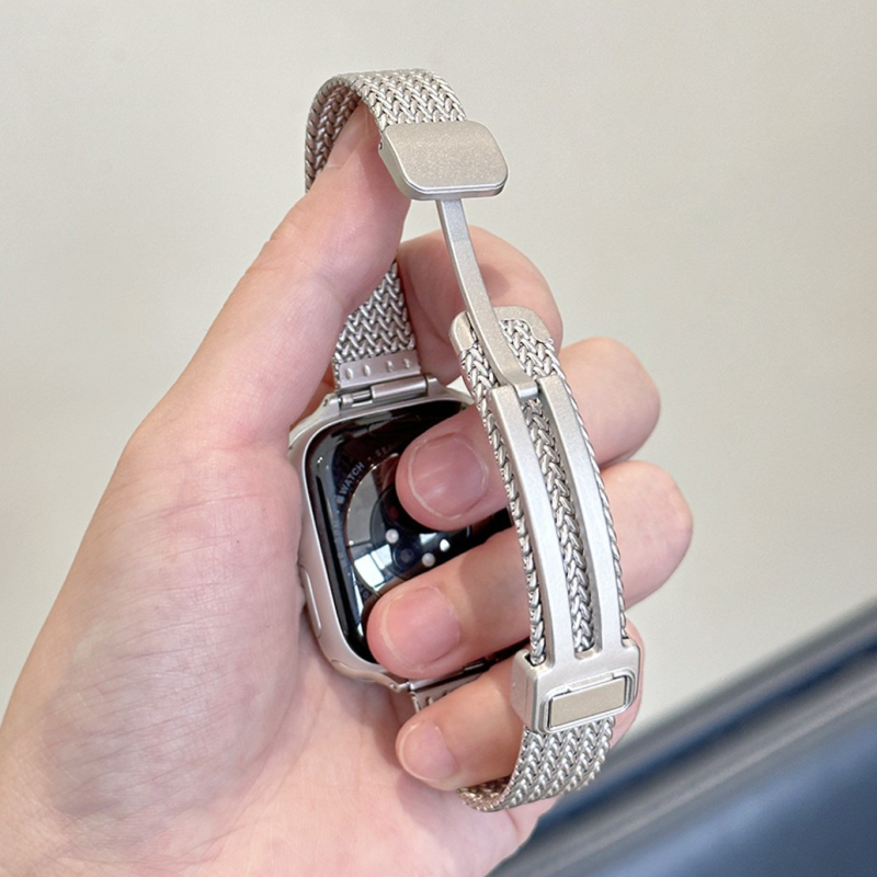 Brățară metalică pentru ceas inteligent, cu închidere magnetică și model cu grâu, compatibilă cu Apple Watch S11, Huawei Band 10 și Xiaomi Band 10