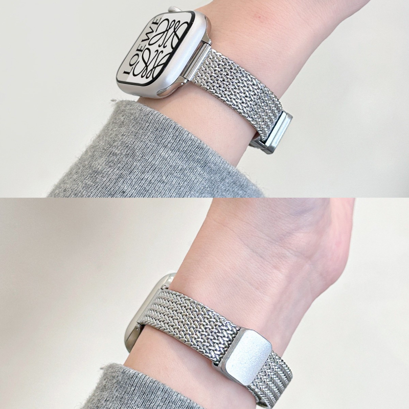 Brățară metalică pentru ceas inteligent, cu închidere magnetică și model cu grâu, compatibilă cu Apple Watch S11, Huawei Band 10 și Xiaomi Band 10