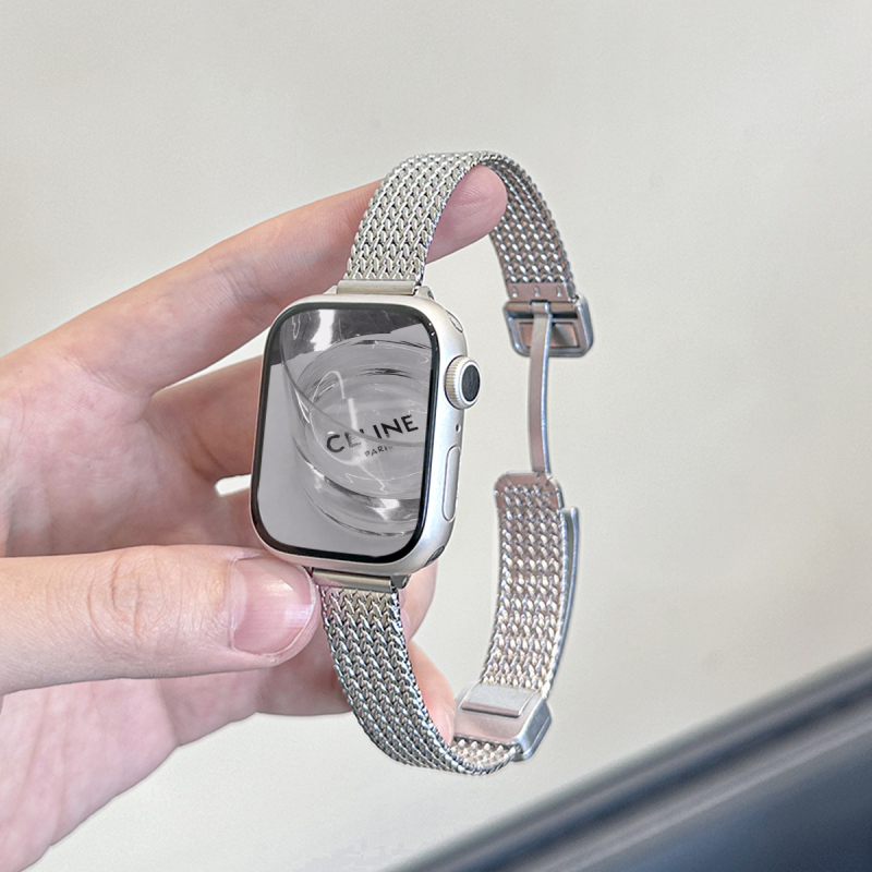 Brățară metalică pentru ceas inteligent, cu închidere magnetică și model cu grâu, compatibilă cu Apple Watch S11, Huawei Band 10 și Xiaomi Band 10