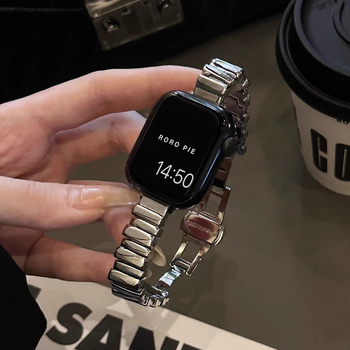 Brățară metalică pentru Apple Watch, Huawei și Xiaomi 8910 NFC/Pro; interfață de 14 mm; cataramă tip fluture; greutate 55 g