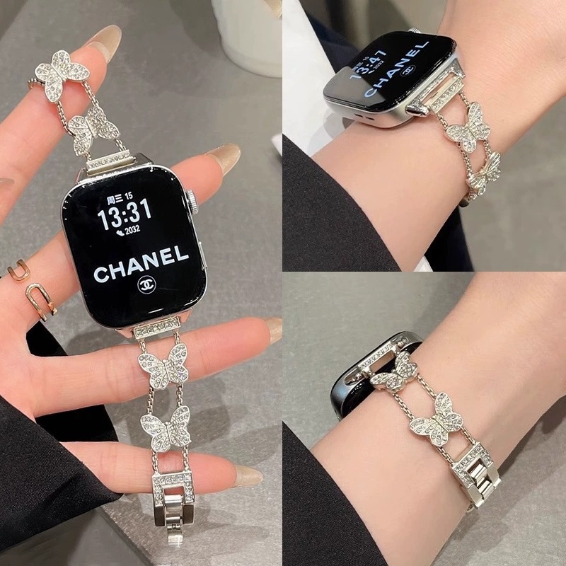 Kovový náramok na hodinky, módny štýl, zapínanie na gombík, kompatibilné s Apple iWatch 10se