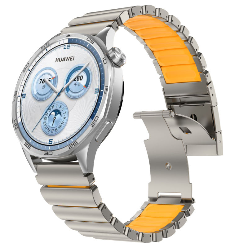 Brățară de ceas din aliaj de titan, metal + cauciuc, compatibilă cu Apple Watch, Samsung Ultra, Huawei Watch5 și Garmin, lățime de 22 mm, închidere pliabilă