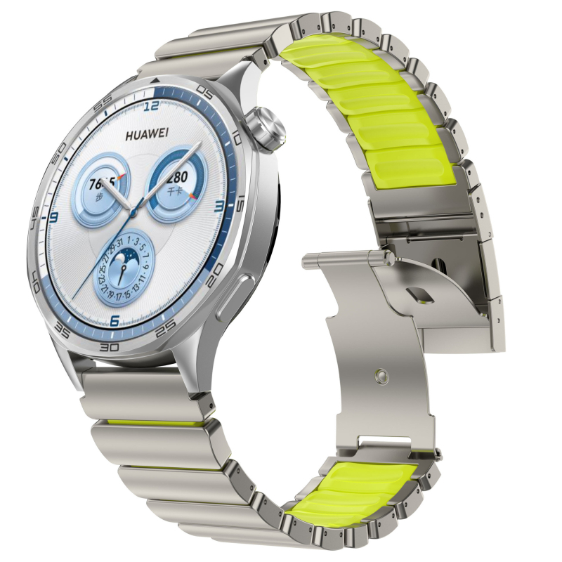 Brățară de ceas din aliaj de titan, metal + cauciuc, compatibilă cu Apple Watch, Samsung Ultra, Huawei Watch5 și Garmin, lățime de 22 mm, închidere pliabilă