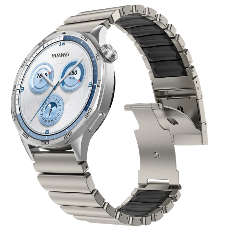 Brățară de ceas din aliaj de titan, metal + cauciuc, compatibilă cu Apple Watch, Samsung Ultra, Huawei Watch5 și Garmin, lățime de 22 mm, închidere pliabilă