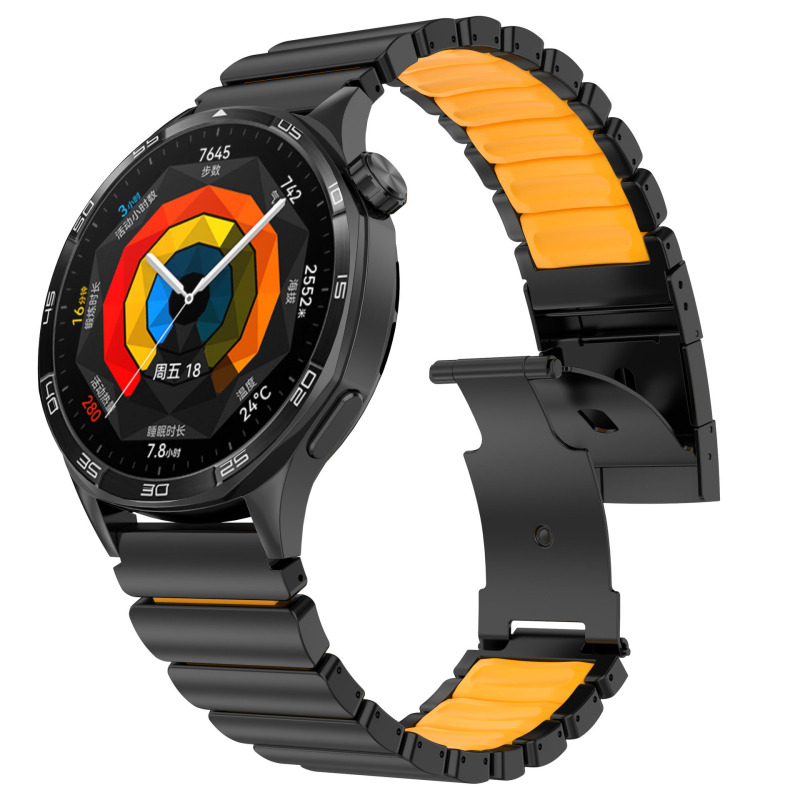 Brățară de ceas din aliaj de titan, metal + cauciuc, compatibilă cu Apple Watch, Samsung Ultra, Huawei Watch5 și Garmin, lățime de 22 mm, închidere pliabilă