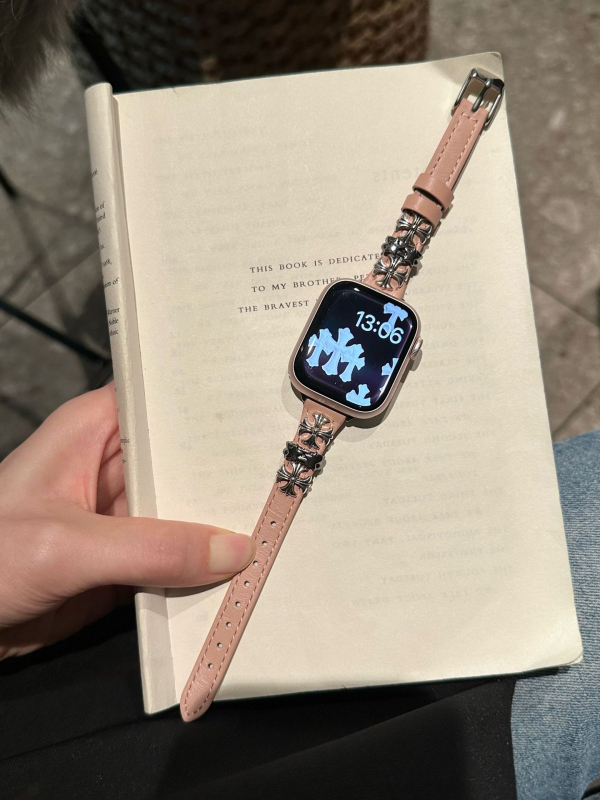 Štíhly kožený remienok z krokodílej kože pre Apple Watch s kovovými nitami, sponou s kolíkom, prispôsobiteľná veľkosť rozhrania