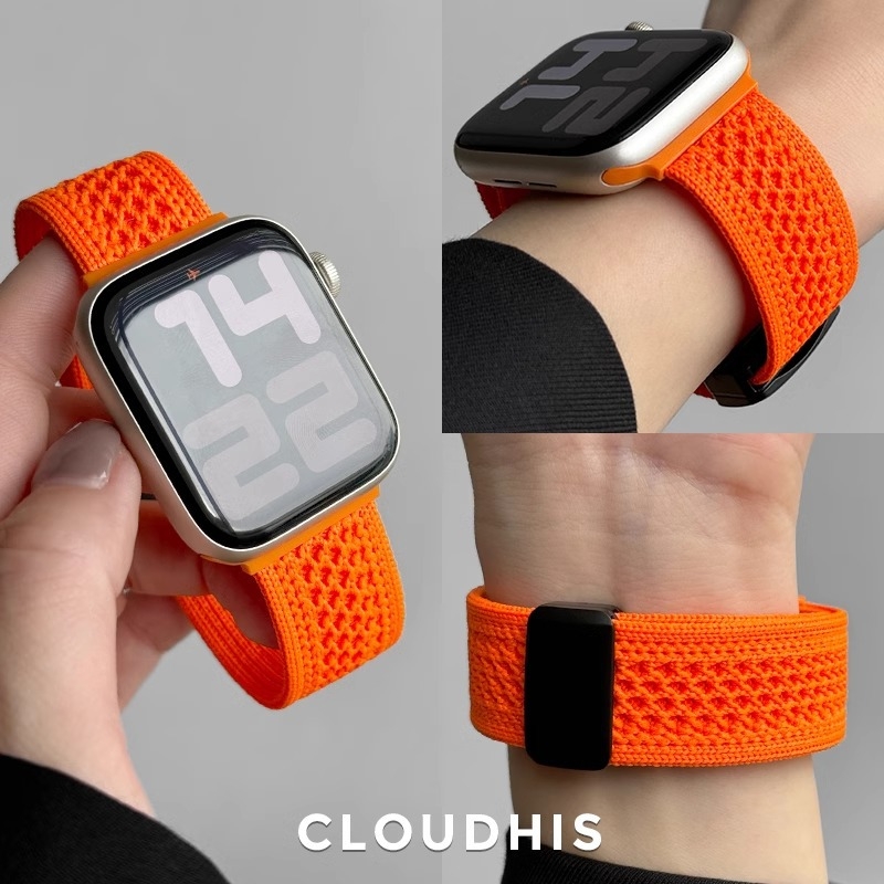 Brățară din nailon tricotat respirantă pentru Apple Watch S9/S10, interfață de 12 mm, închizător cu buton
