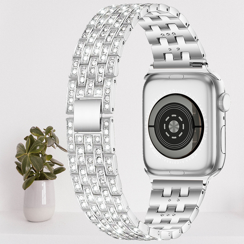 Čelična narukvica za Apple Watch s ugrađenim dijamantima – kompatibilna sa Series 5–7, materijal: čelik, stil: poslovni, marka Xiangchen