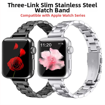 Nerđajući čelik kaiš za Apple Watch, kompatibilan s iWatch S10, ženski metalni kaiš s tri perle i uskim strukom