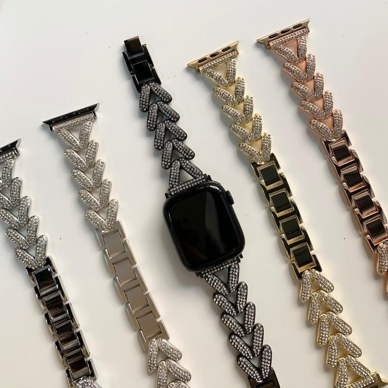 Metalni kaiš za sat s dijamantima za Apple Watch i Samsung Watch | Cinkov legura, 56 g, kopča na gumb, modni stil