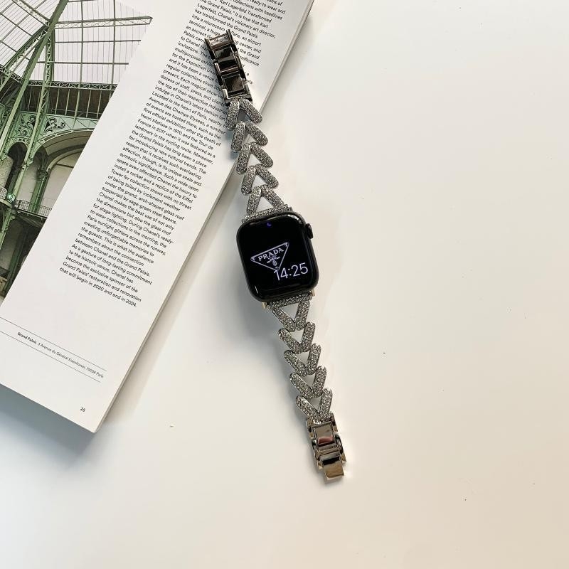 Metalni kaiš za sat s dijamantima za Apple Watch i Samsung Watch | Cinkov legura, 56 g, kopča na gumb, modni stil