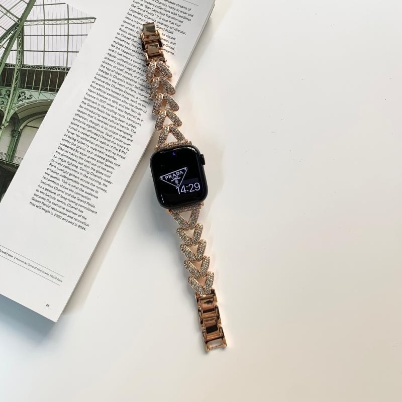 Metalni kaiš za sat s dijamantima za Apple Watch i Samsung Watch | Cinkov legura, 56 g, kopča na gumb, modni stil