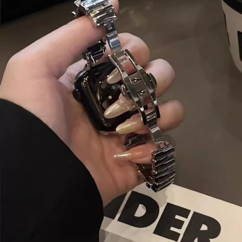 Premium ženska metalna narukvica za Apple Watch, asimetričan dizajn, 14 mm leptir kopča, kompatibilna sa S987