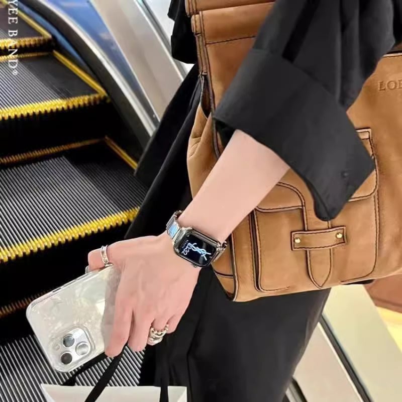 Premium ženska metalna narukvica za Apple Watch, asimetričan dizajn, 14 mm leptir kopča, kompatibilna sa S987