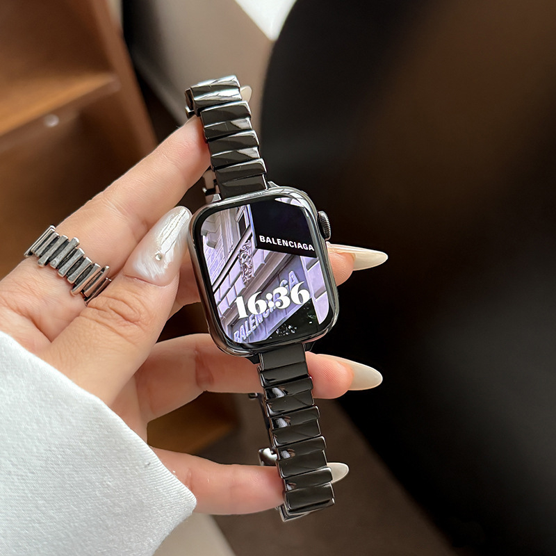 Premium ženska metalna narukvica za Apple Watch, asimetričan dizajn, 14 mm leptir kopča, kompatibilna sa S987