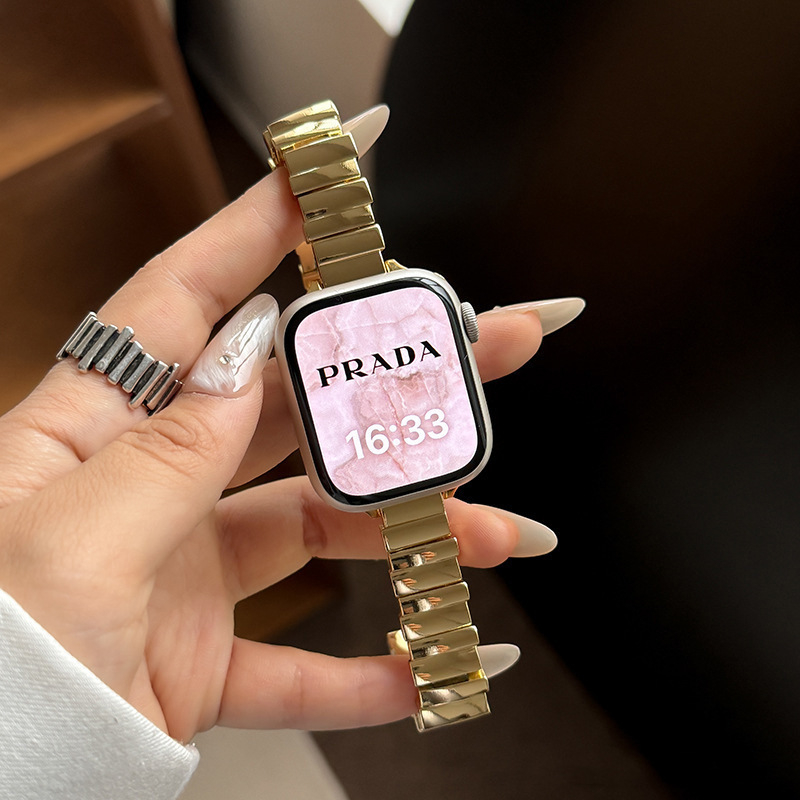 Premium ženska metalna narukvica za Apple Watch, asimetričan dizajn, 14 mm leptir kopča, kompatibilna sa S987