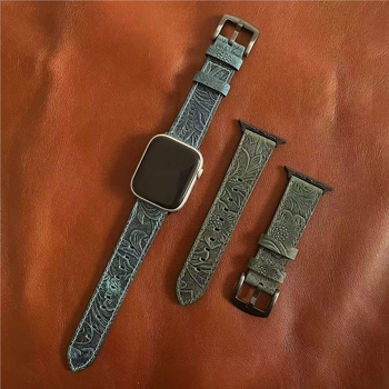 Каишка за Apple Watch - естествена кожа, Dawn mode, ретро Crazy Horse принт, пролет 2025
