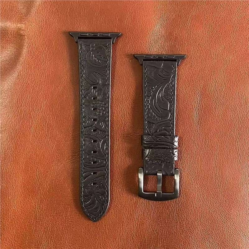 Каишка за Apple Watch - естествена кожа, Dawn mode, ретро Crazy Horse принт, пролет 2025