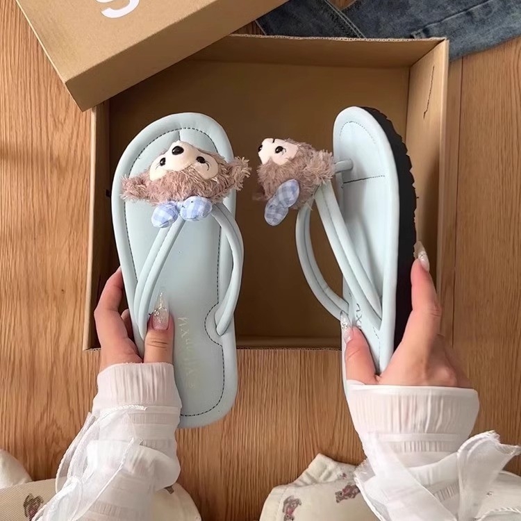 Moteriškos karikatūrų paplūdimio šlepetės su minkšta PVC padu, kvėpuojančios, plokščias padas, pado storis 0–3 cm