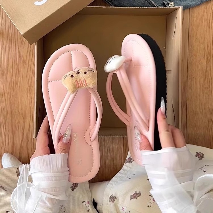 Moteriškos karikatūrų paplūdimio šlepetės su minkšta PVC padu, kvėpuojančios, plokščias padas, pado storis 0–3 cm