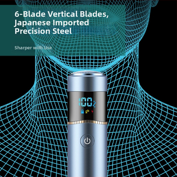 Elektriskā skuvekle ar rotējošu galvu, ūdensizturīga, iebūvēta 1200–2000 mAh akumulatora, darbības laiks 60 minūtes un vairāk, 1 stundu uzlāde, korpuss no alumīnija sakausējuma