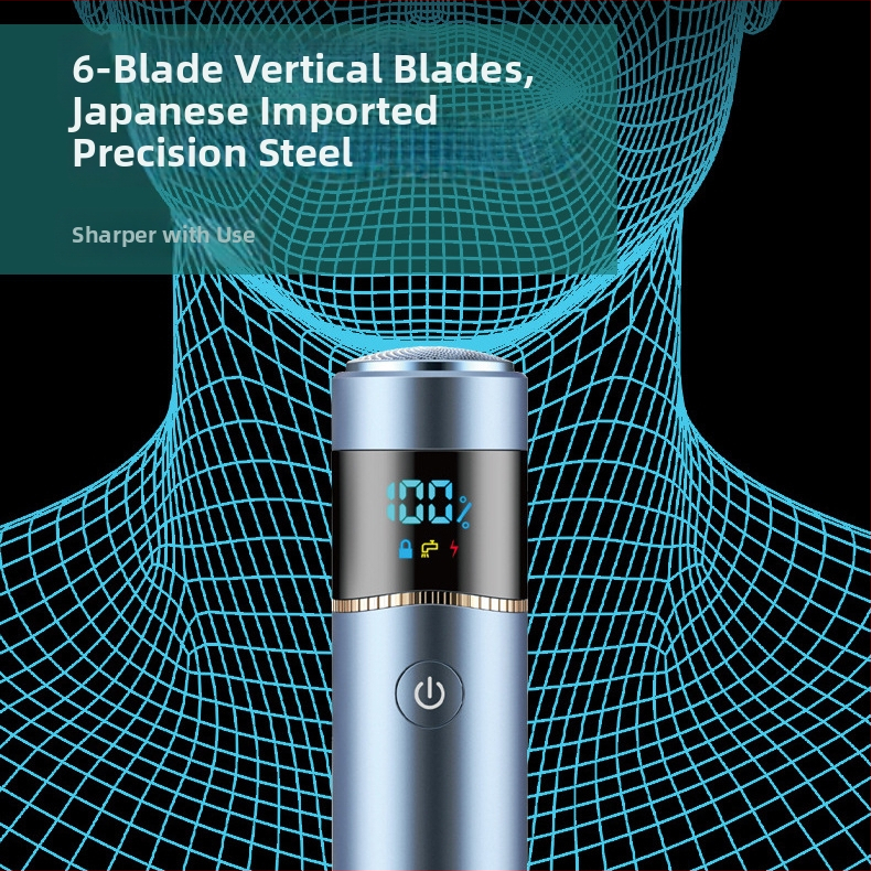 Elektriskā skuvekle ar rotējošu galvu, ūdensizturīga, iebūvēta 1200–2000 mAh akumulatora, darbības laiks 60 minūtes un vairāk, 1 stundu uzlāde, korpuss no alumīnija sakausējuma