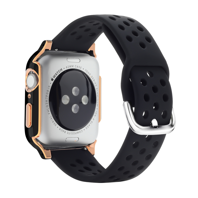 KEMOKA Integrirani kaiš za Apple Watch, kompatibilan sa Series 4–6 i SE, dvostruko elektroplatirano PC, tvrdi film i silikon zaštitna maska