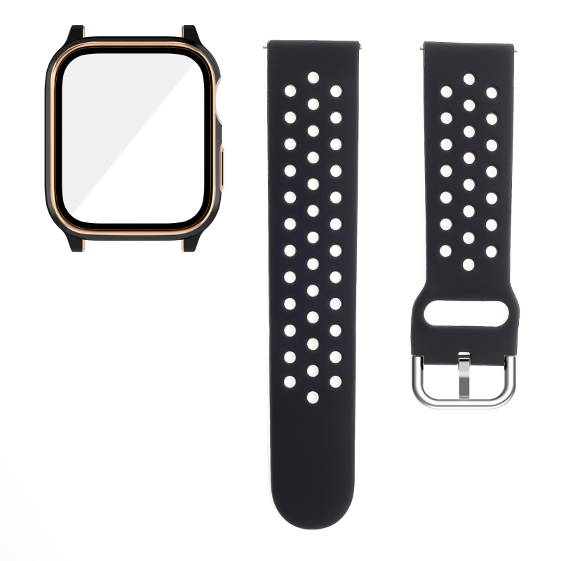 KEMOKA Integrirani kaiš za Apple Watch, kompatibilan sa Series 4–6 i SE, dvostruko elektroplatirano PC, tvrdi film i silikon zaštitna maska