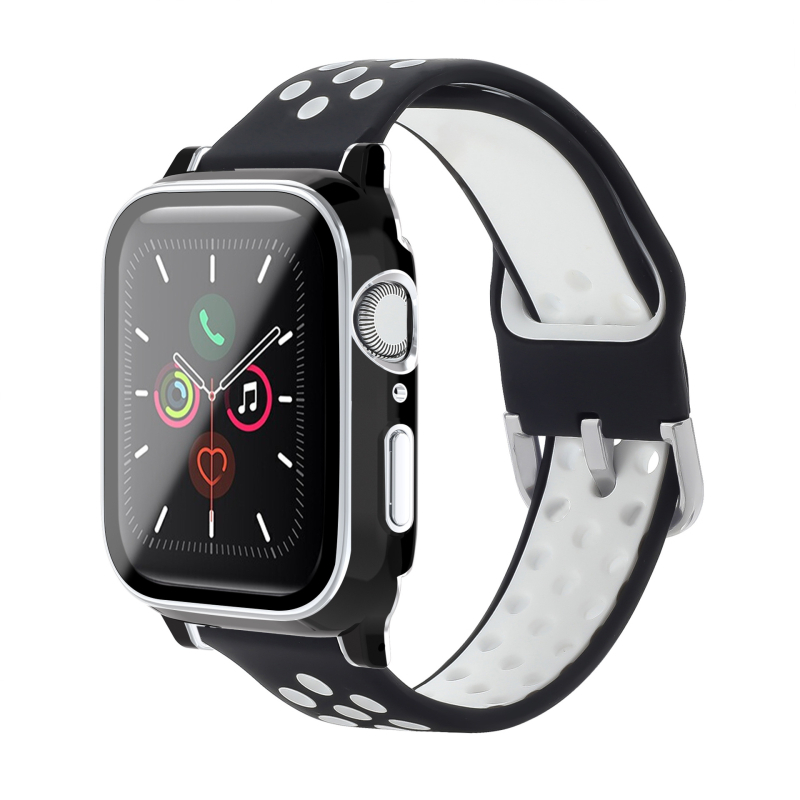 KEMOKA Integrirani kaiš za Apple Watch, kompatibilan sa Series 4–6 i SE, dvostruko elektroplatirano PC, tvrdi film i silikon zaštitna maska