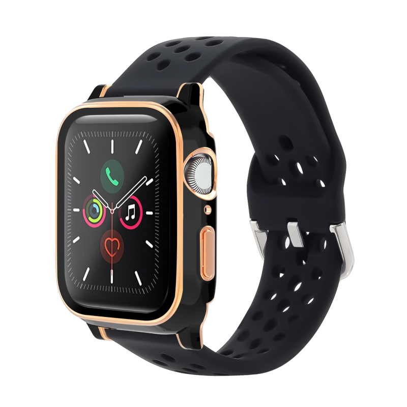 KEMOKA Integrirani kaiš za Apple Watch, kompatibilan sa Series 4–6 i SE, dvostruko elektroplatirano PC, tvrdi film i silikon zaštitna maska