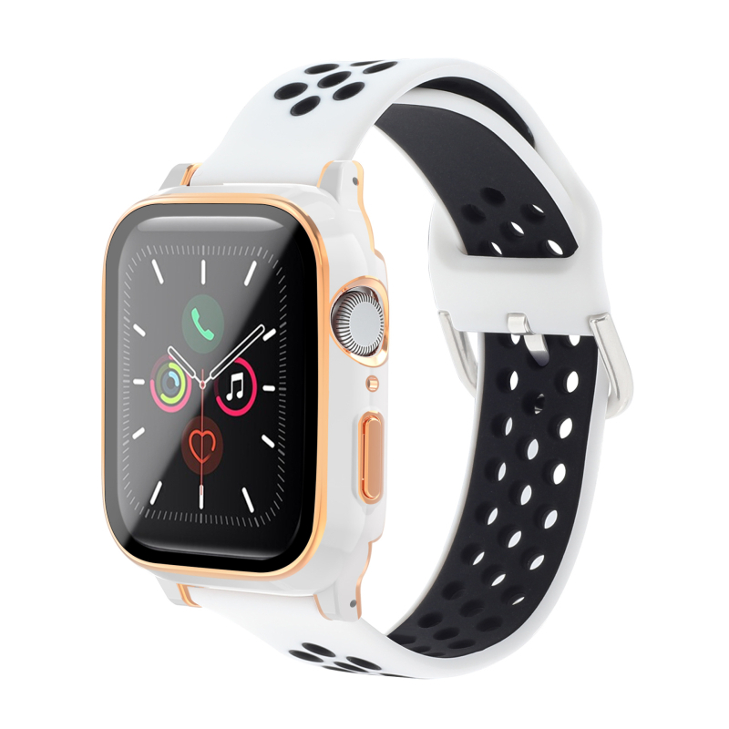 KEMOKA Integrirani kaiš za Apple Watch, kompatibilan sa Series 4–6 i SE, dvostruko elektroplatirano PC, tvrdi film i silikon zaštitna maska