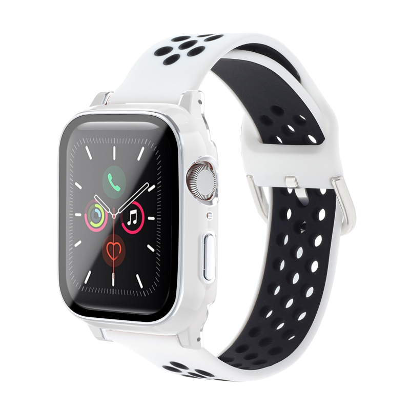 KEMOKA Integrirani kaiš za Apple Watch, kompatibilan sa Series 4–6 i SE, dvostruko elektroplatirano PC, tvrdi film i silikon zaštitna maska