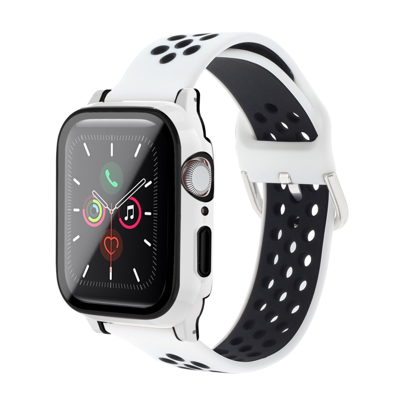KEMOKA Integrirani kaiš za Apple Watch, kompatibilan sa Series 4–6 i SE, dvostruko elektroplatirano PC, tvrdi film i silikon zaštitna maska