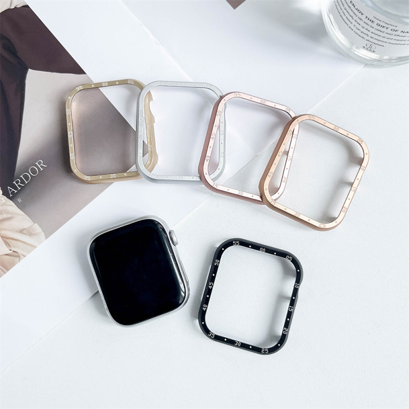 Carcasă de protecție pentru Apple Watch cu ramă laterală din aliaj de aluminiu (aliaj de aluminiu, ramă laterală, compatibilă cu Apple Watch)