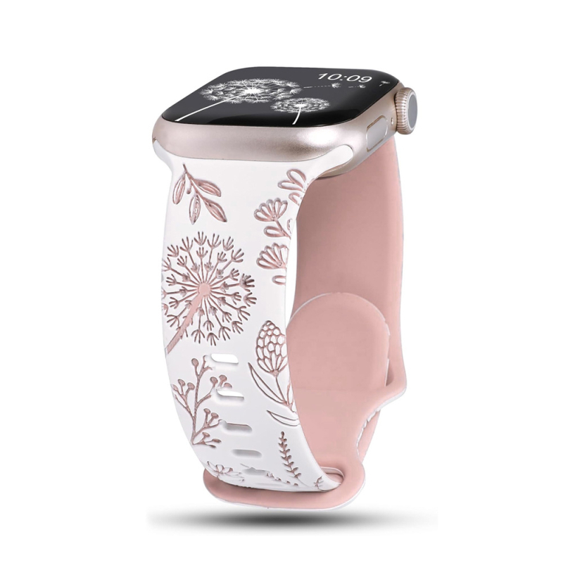 Ζώνη σιλικόνης Apple Watch με χαρακτική λέιζερ και αγκράφα πεταλούδας με μοτίβο dandelion