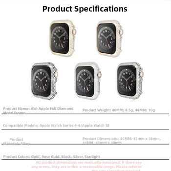 Apple Watch apsaugos dėklas su deimantinės liejimo rėmu – lydinio medžiaga, suderinamas su Apple Watch, svoris 10 g, prekės ženklas Yiqixin