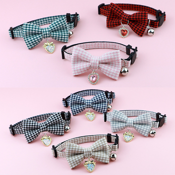 Colier pentru animale de companie cu clopoțel, carouri houndstooth, din bumbac-poliester, Aurora Pet