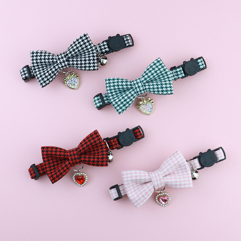 Colier pentru animale de companie cu clopoțel, carouri houndstooth, din bumbac-poliester, Aurora Pet